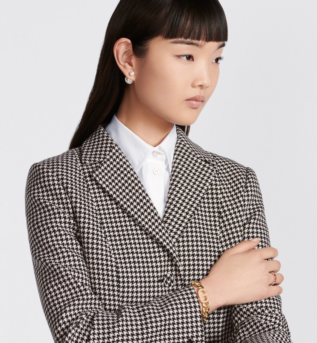 Veste Bar 30 Montaigne Laine à motif pied-de-poule noir et blanc simple boutonnage