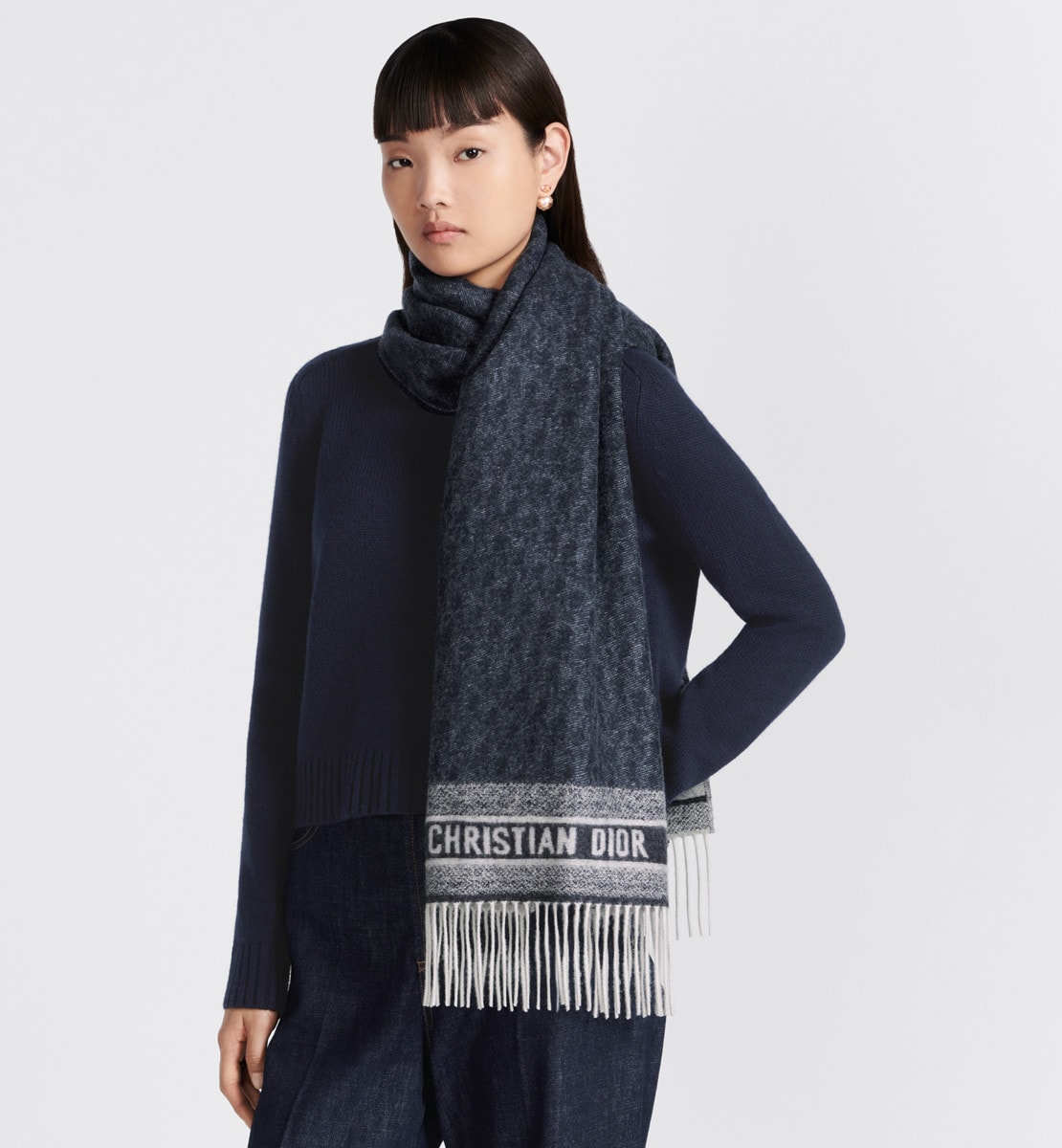 Écharpe Dior Oblique Cachemire bleu marine