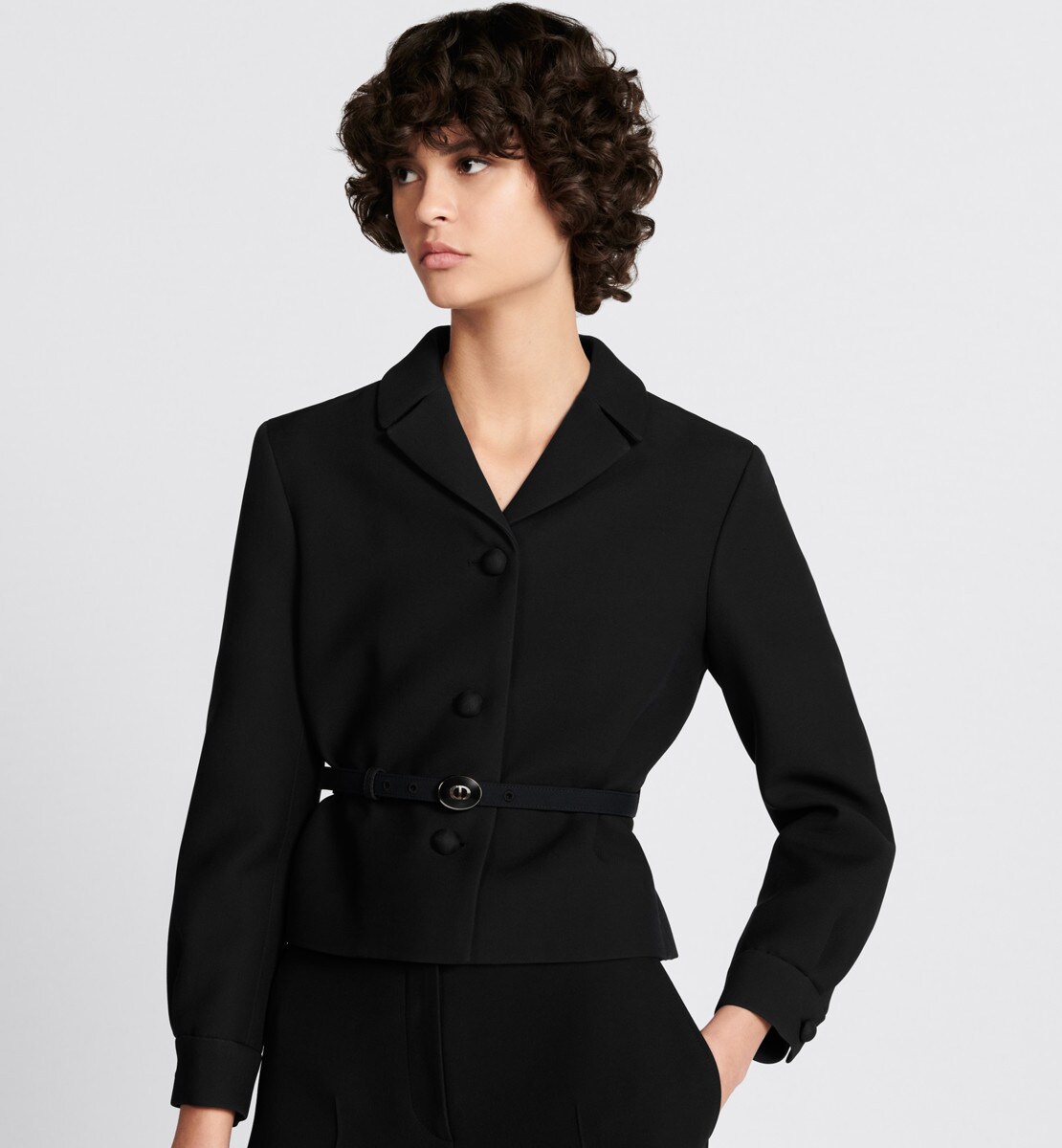 Veste courte à ceinture Dior V08 Laine et soie noires