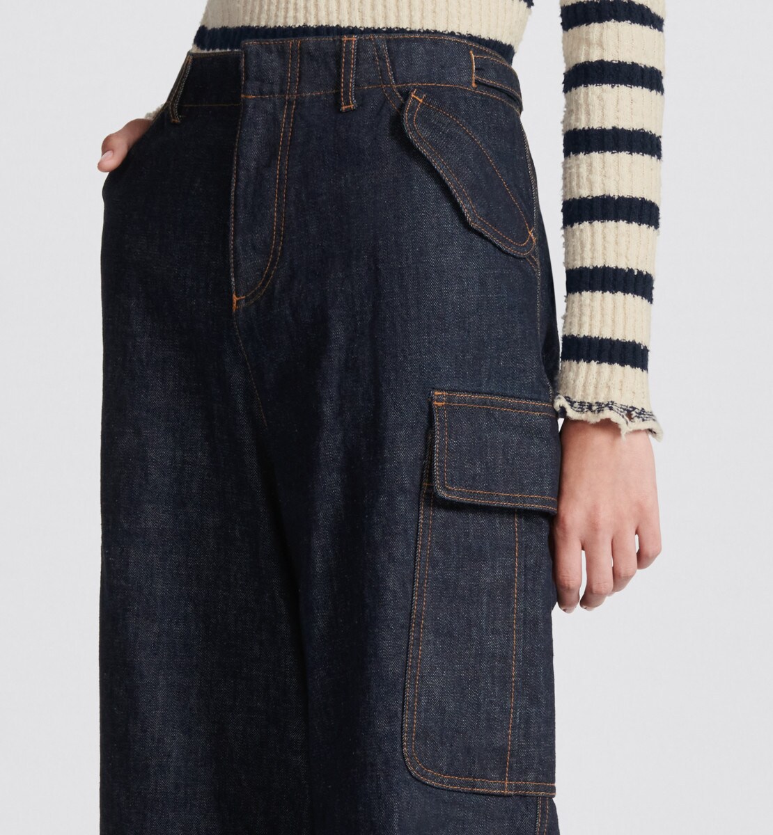 Jean cargo Dior 8, D02 Denim de coton bleu foncé