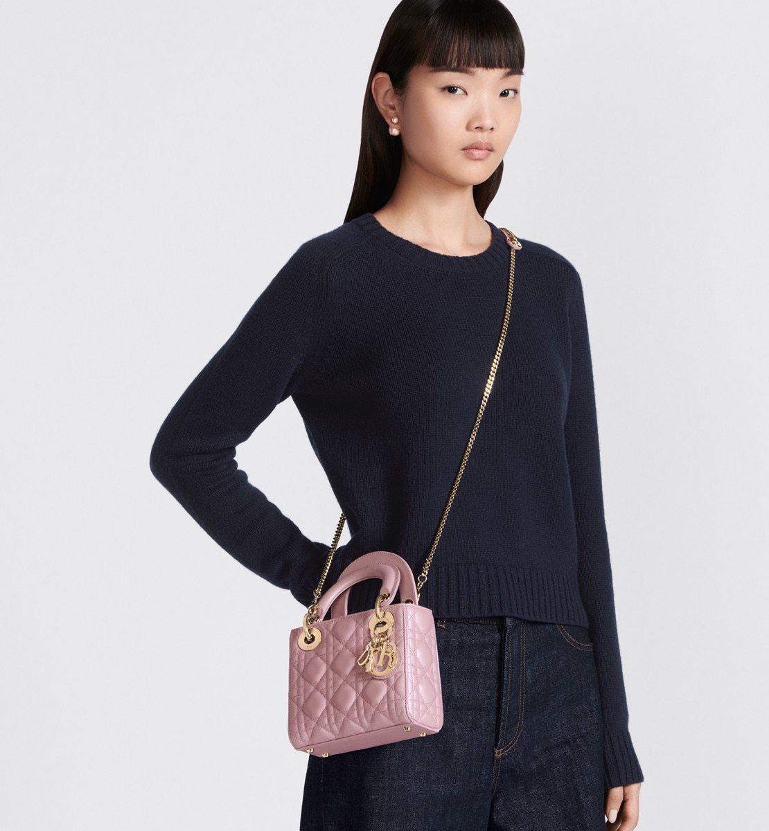 Sac Lady Dior Mini Cuir d'agneau Cannage perlé couleur lotus