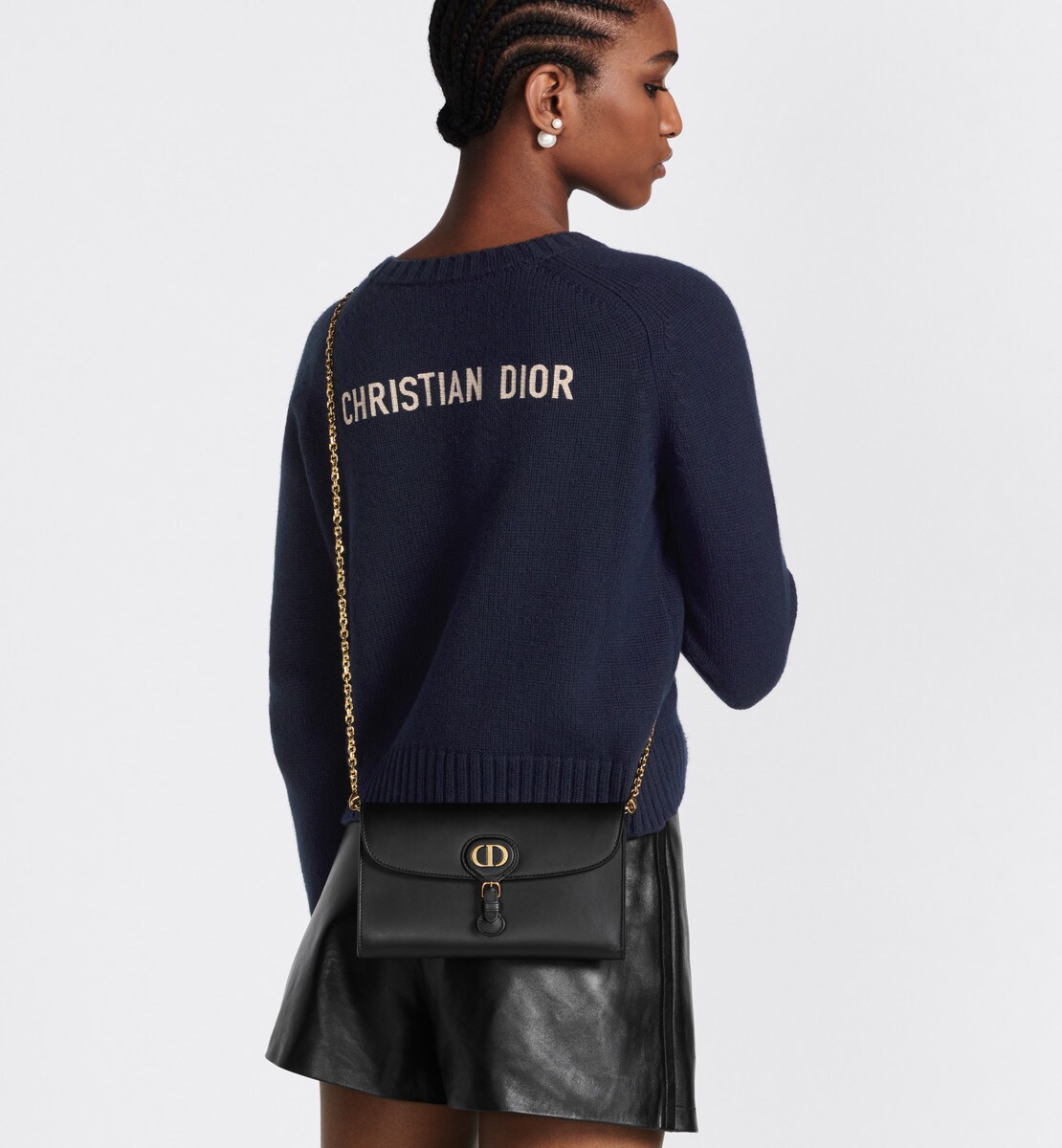 Pochette East-West à chaîne Dior Bobby Cuir de veau lisse noir