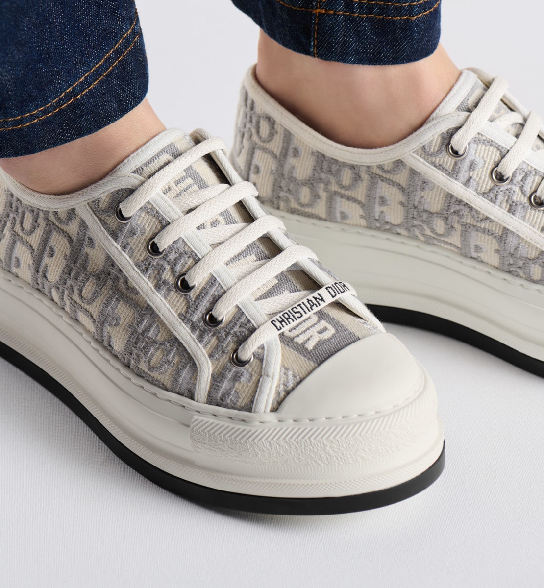 Sneaker à plateforme Walk'n'Dior Coton brodé du motif Dior Oblique gris Stone