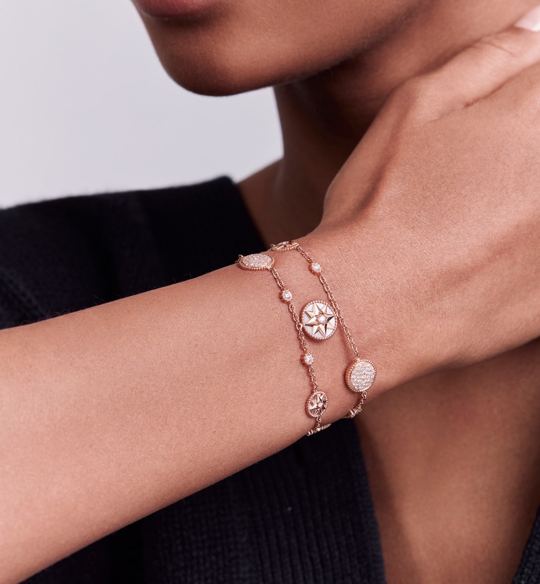 Bracelet Rose des Vents Or rose, diamants et nacre