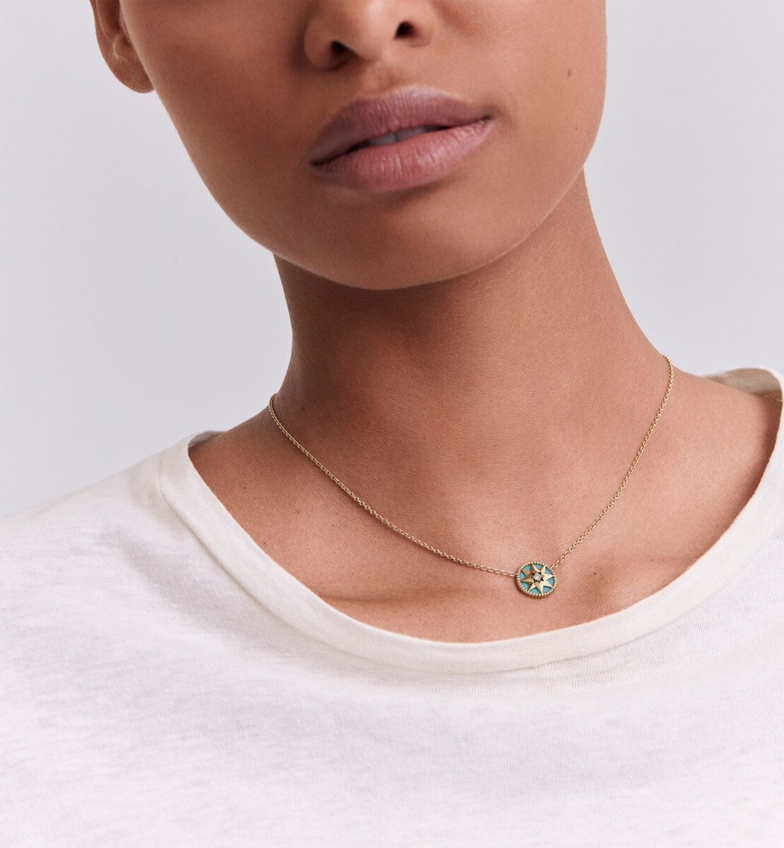 Collier Rose des vents Or jaune, diamant et turquoise