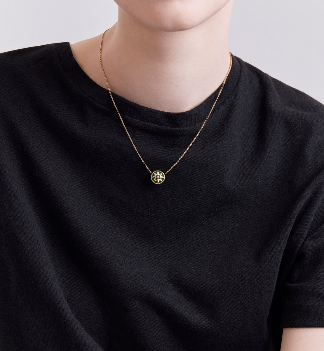 Collier Rose des vents Or jaune, diamant et malachite