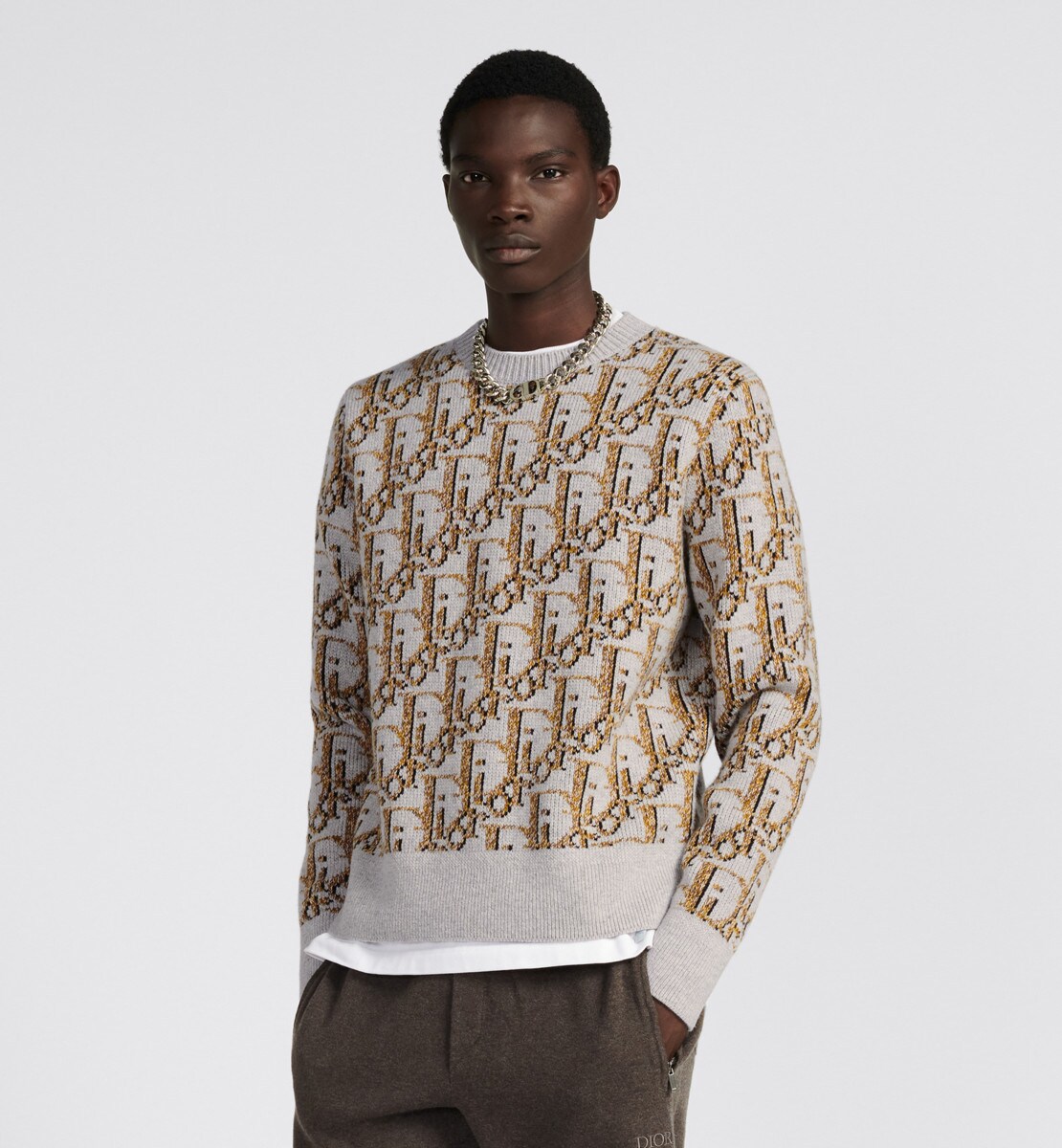 Pull Dior Oblique Jacquard de laine beige et marron