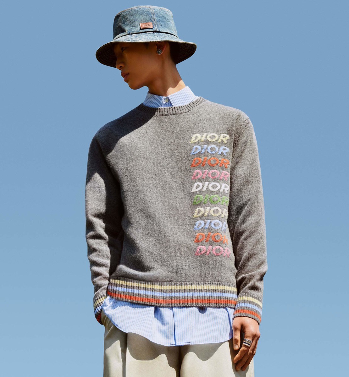 Pull Intarsia de laine et cachemire gris
