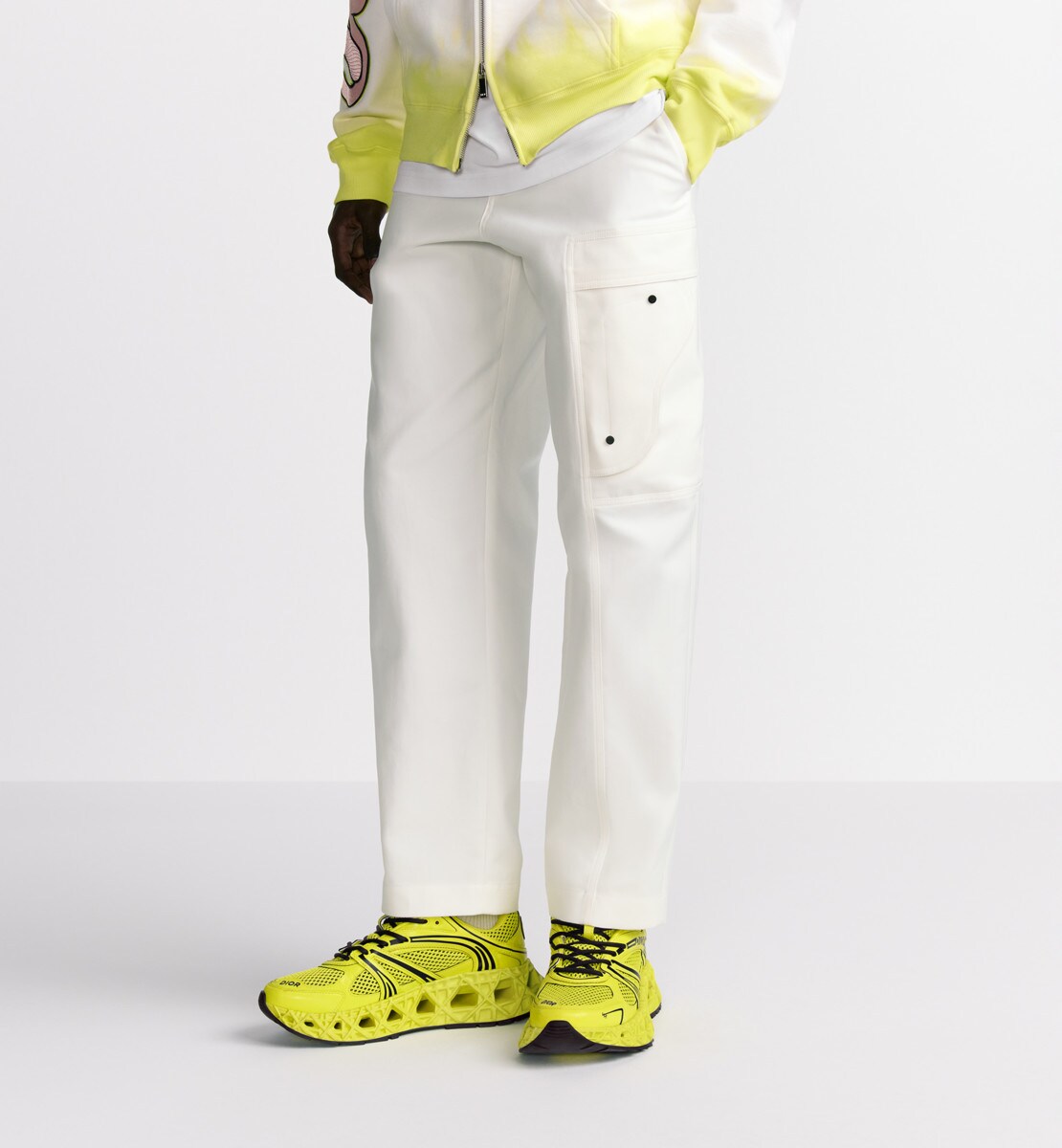 Pantalon cargo DIOR AND KAWS Faille de coton blanc cassé
