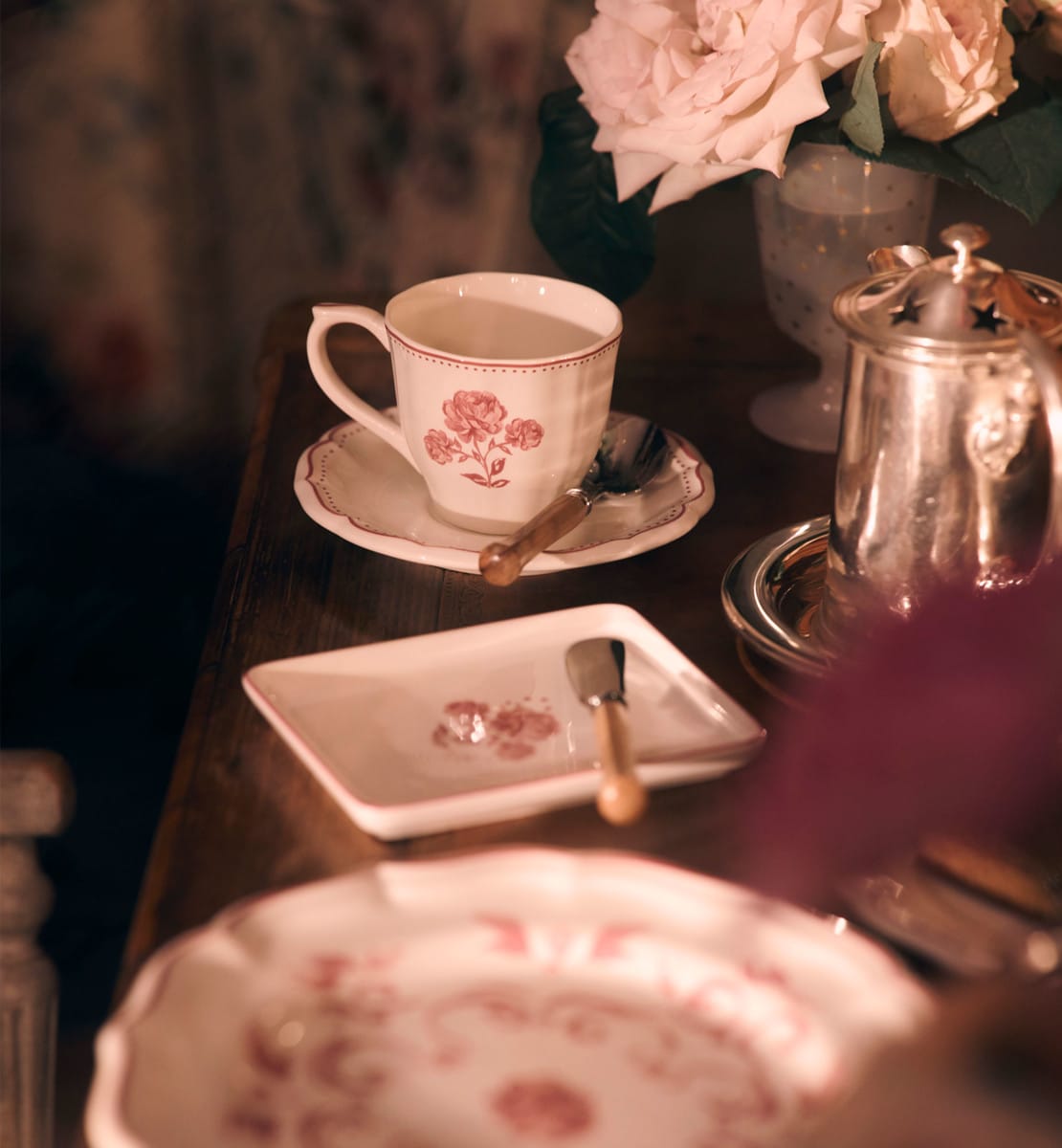 Tasse à thé Faïence à motif rose