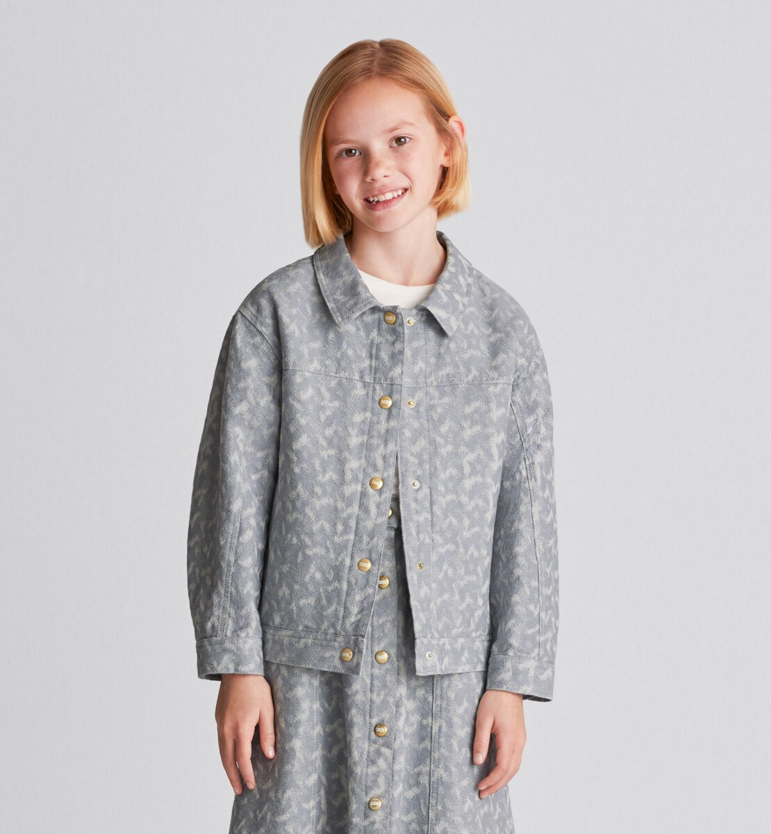 Veste enfant Twill de coton bleu gris étoiles ivoire avec fils dorés