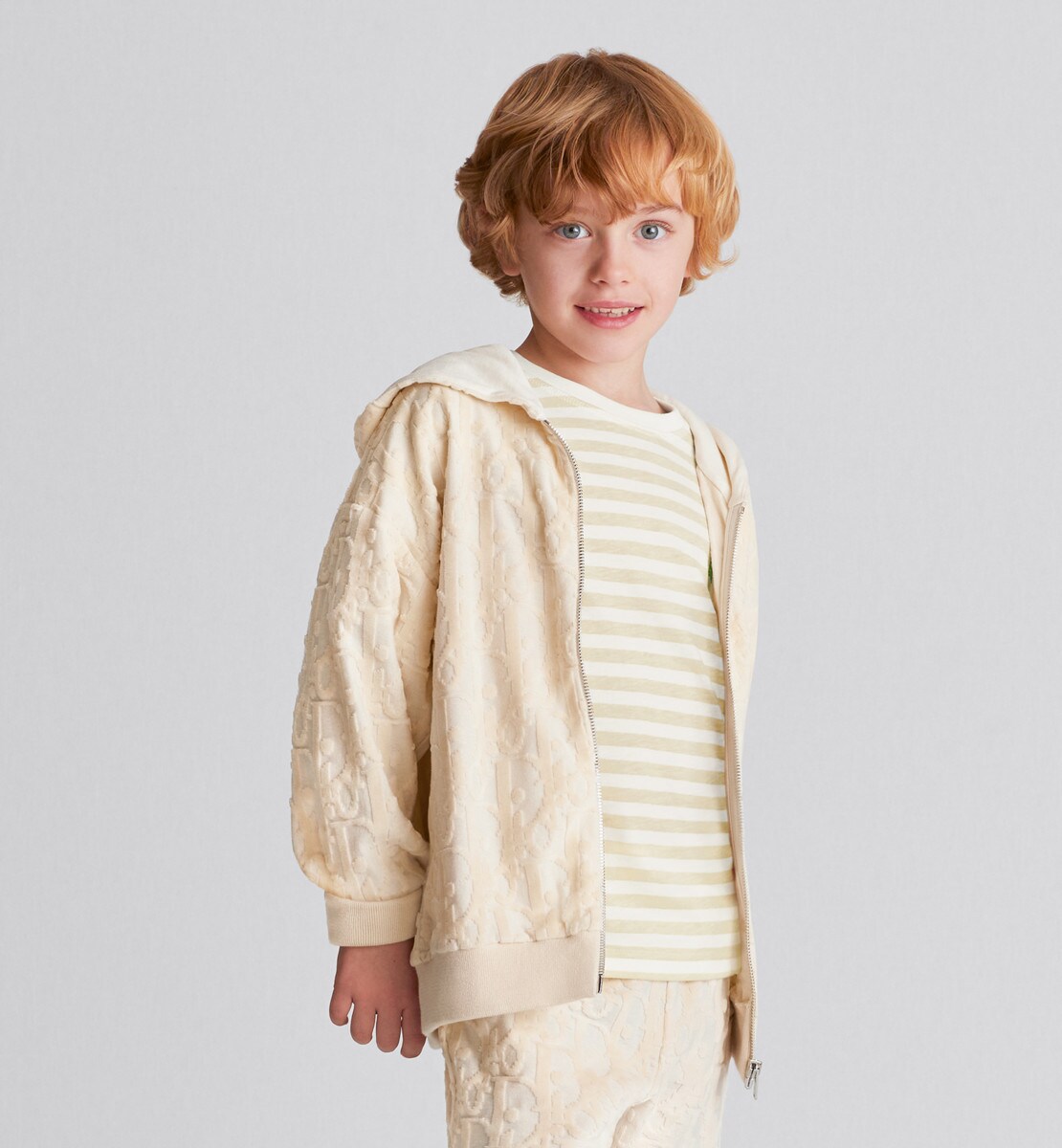 Sweatshirt à capuche zippé enfant Velours Dior Oblique dévoré beige clair