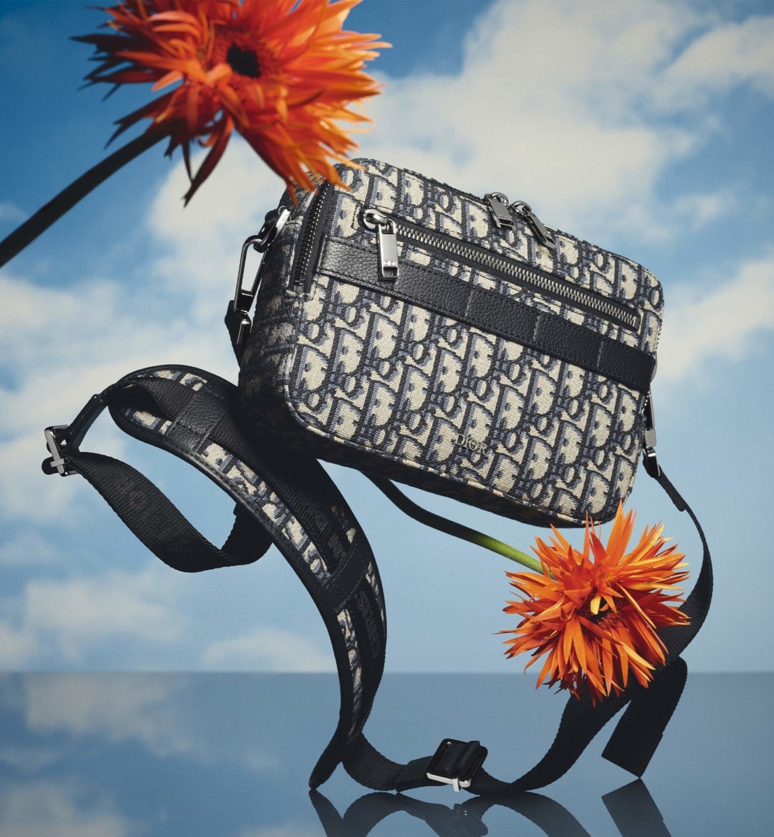 Sac bandoulière Safari Toile jacquard Dior Oblique beige et noir