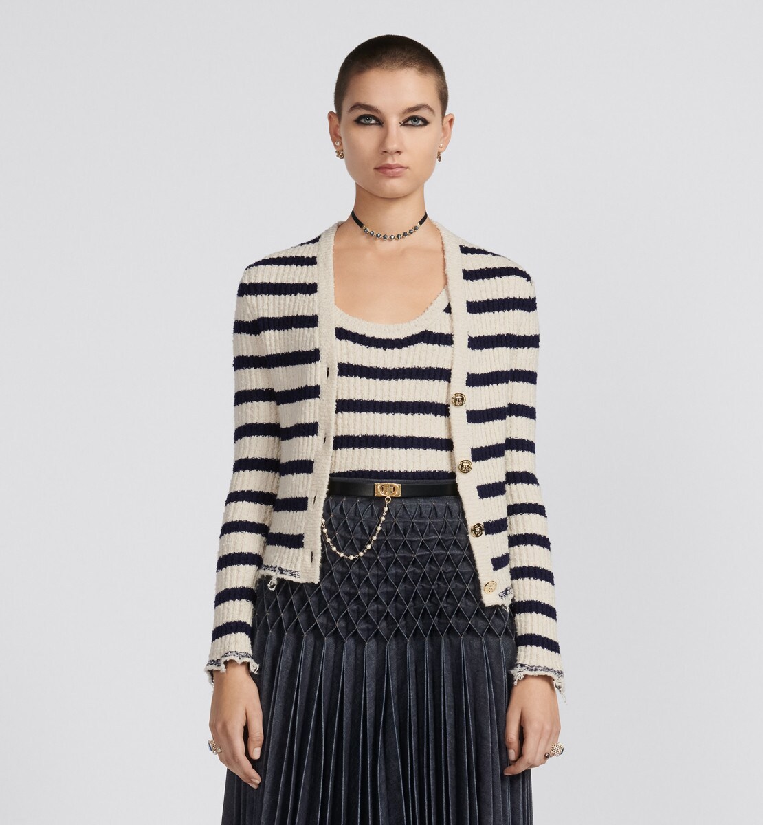 Twin-set Dior Marinière Maille de coton écru et bleu marine
