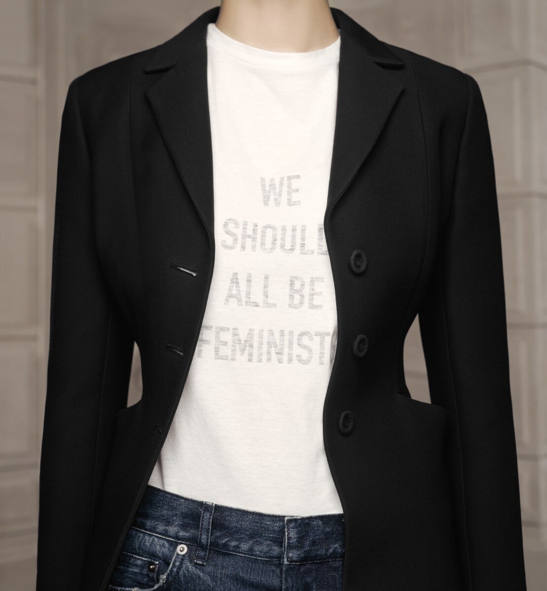 T-shirt "WE SHOULD ALL BE FEMINISTS" Jersey de coton et lin blancs