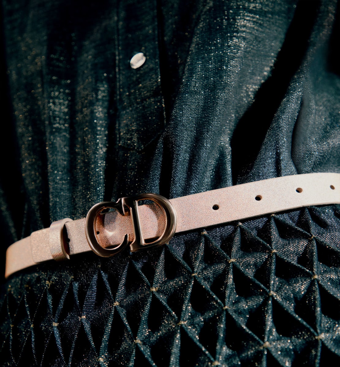 Ceinture Saddle Dior Or Cuir de veau lisse métallisé rose, 20 mm
