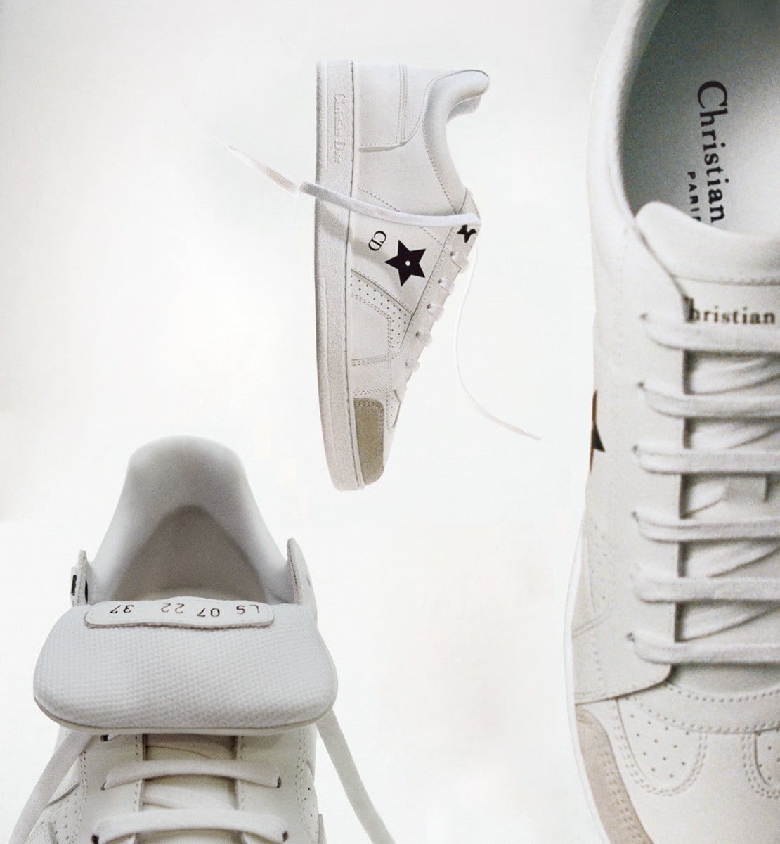 Sneaker Dior Star Cuir de veau, résille et veau velours blancs