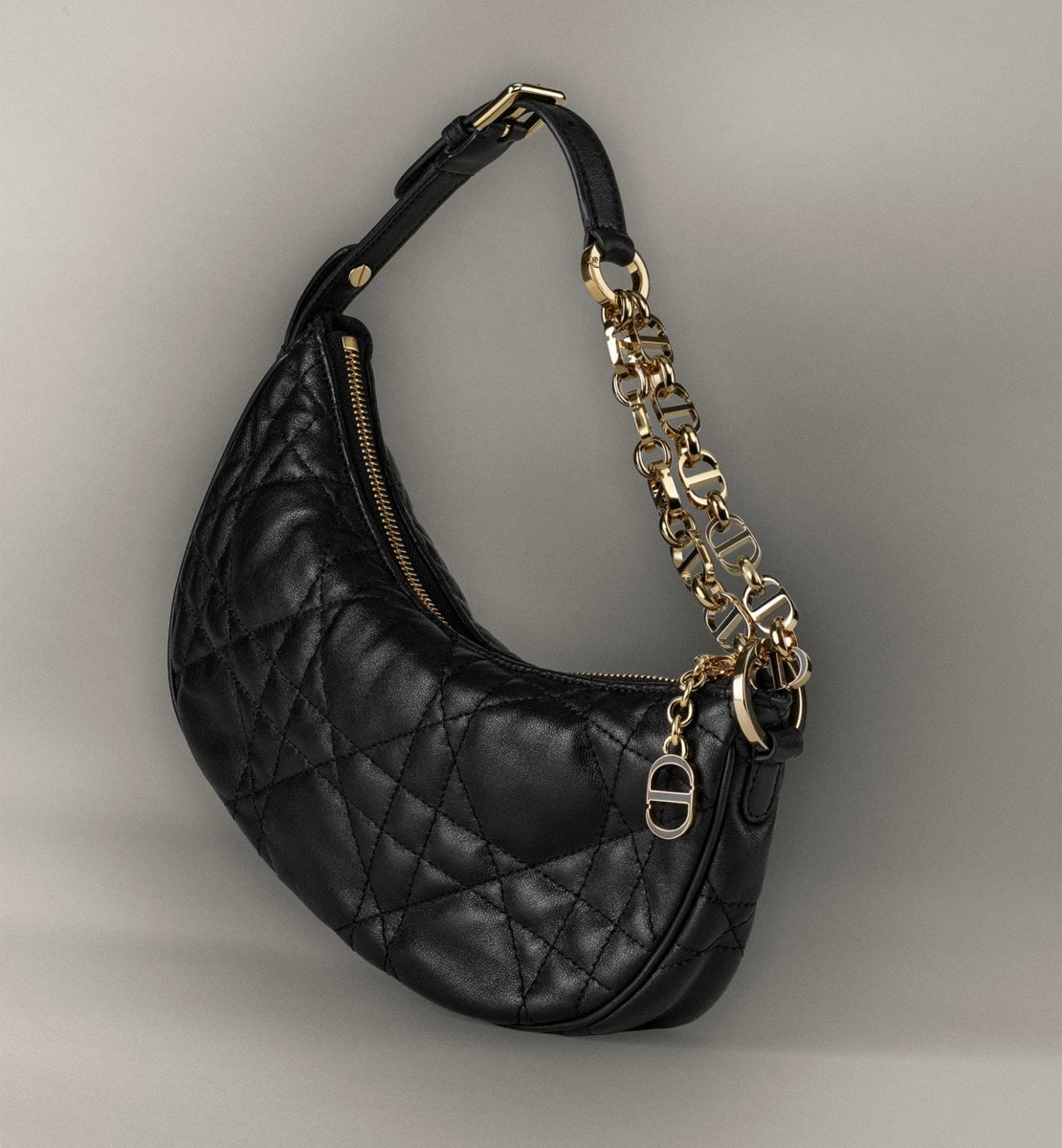 Sac CD Lounge Cuir d'agneau Macrocannage souple noir