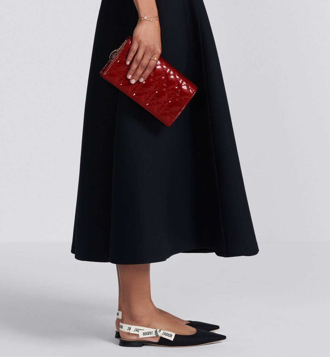 Pochette Lady Dior Cuir de veau Cannage verni rouge cerise