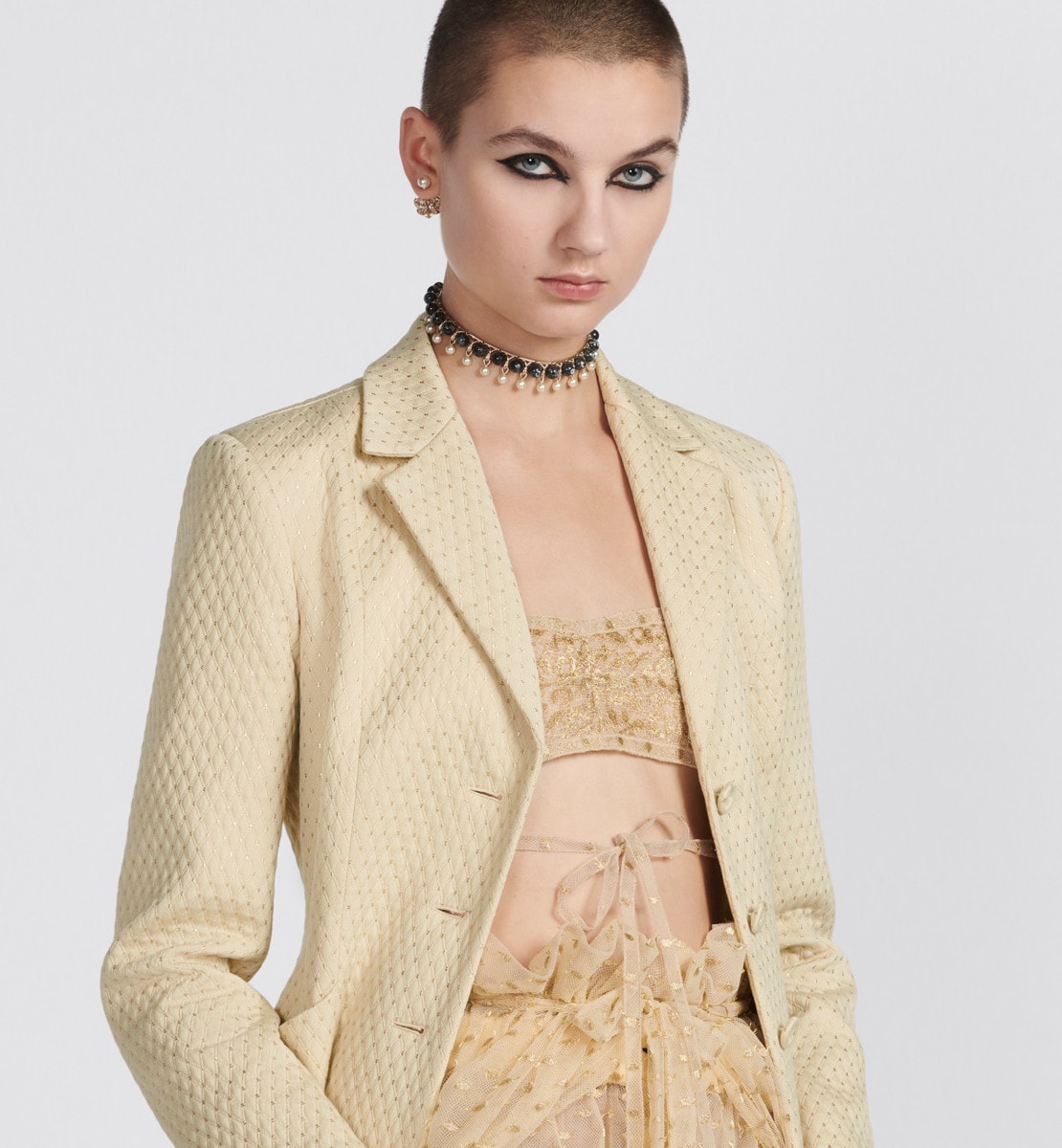 Veste Bar 30 Montaigne Dior Or Jacquard de coton écru à motif Dior Diamond doré