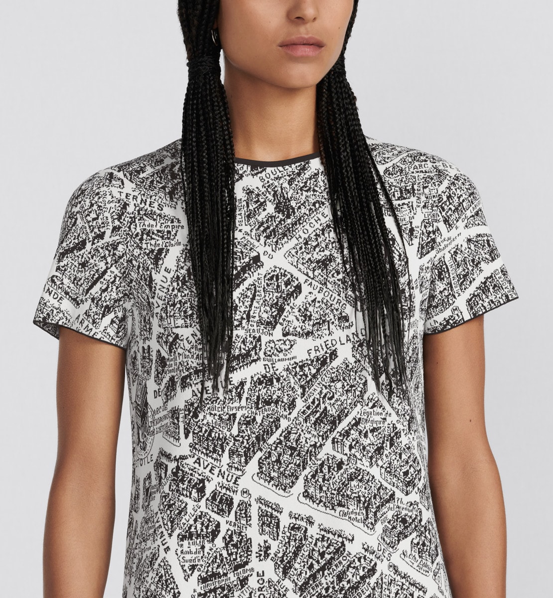 Robe courte Maille technique à motif Plan de Paris blanc et noir