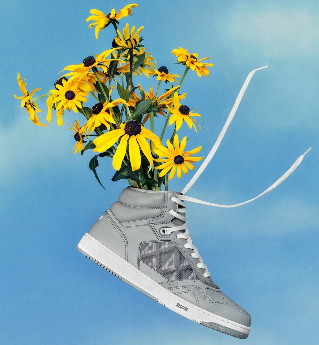 Sneaker B27 haute Cuir de veau lisse et toile CD Diamond gris Dior