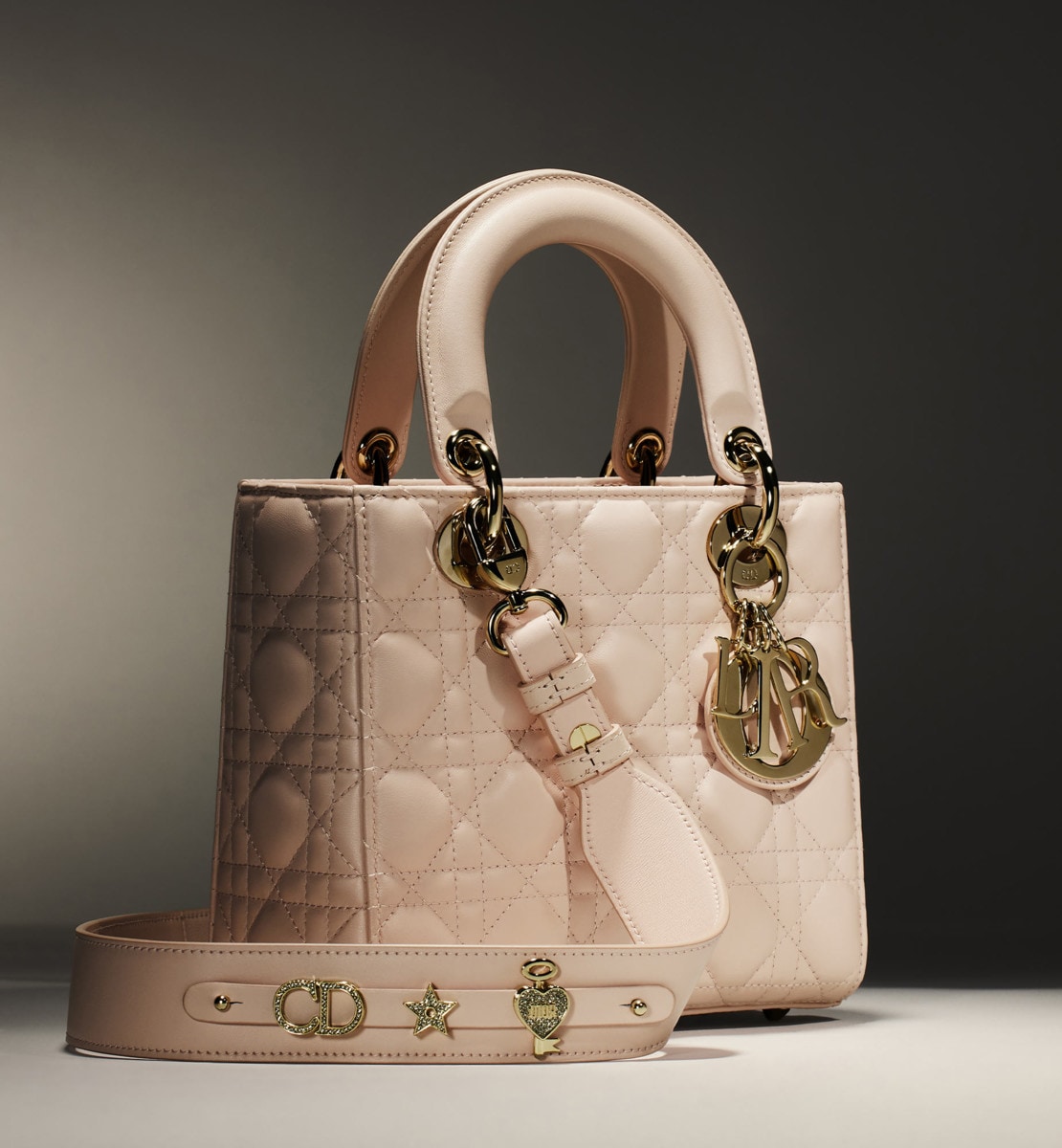Sac Lady Dior My ABCDior Small Cuir d'agneau Cannage rose poudre
