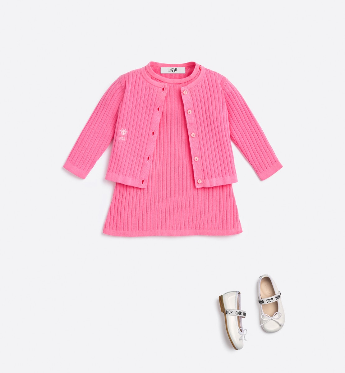 Cardigan bébé Maille de coton côtelée rose pop