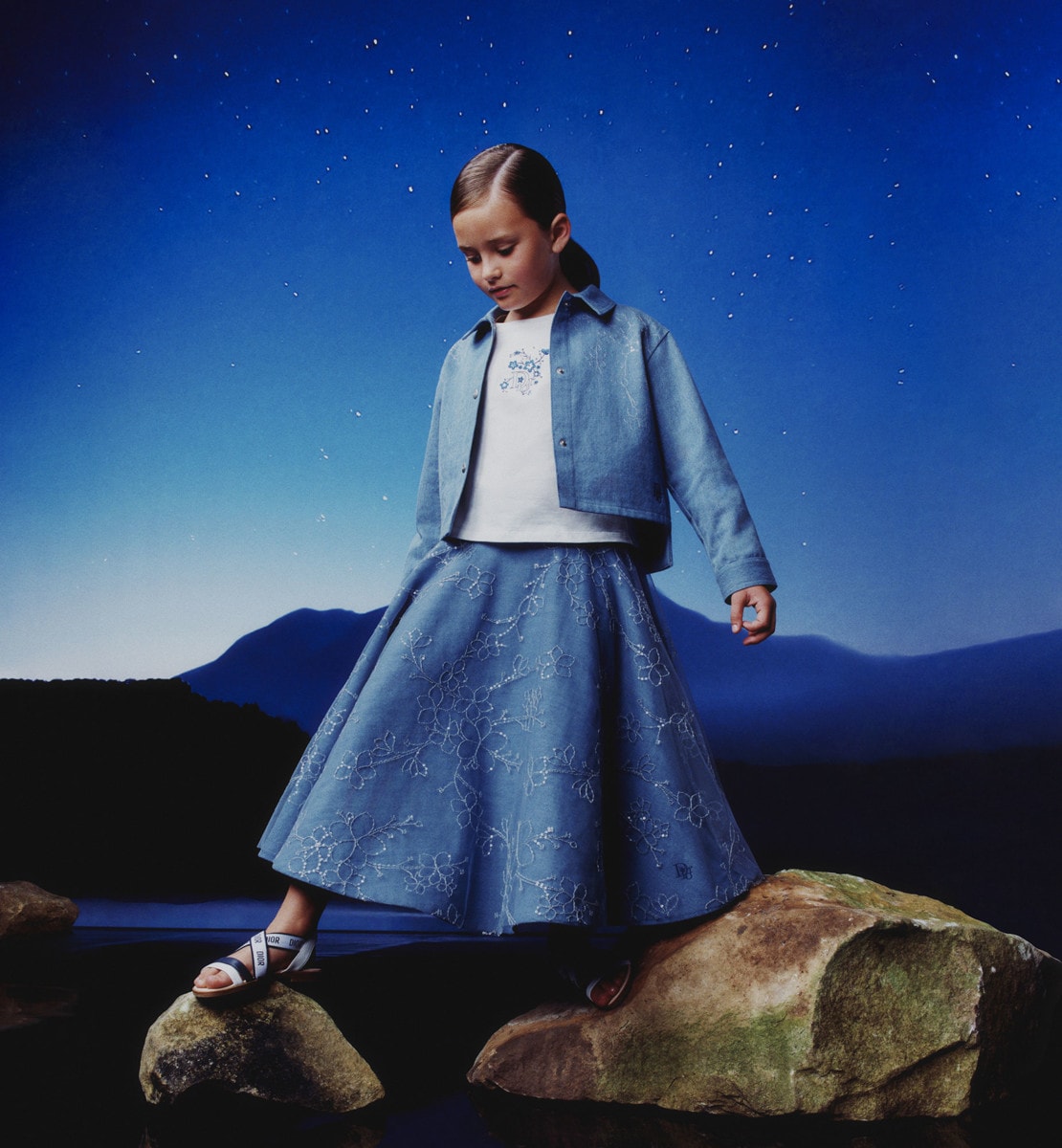 Sandale enfant Cuir de veau blanc et bleu marine
