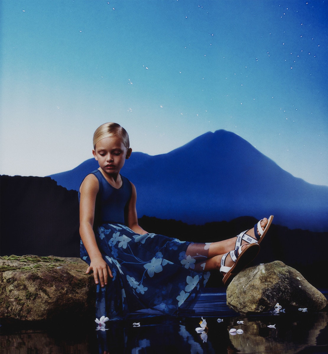 Sandale enfant Cuir de veau blanc et bleu marine