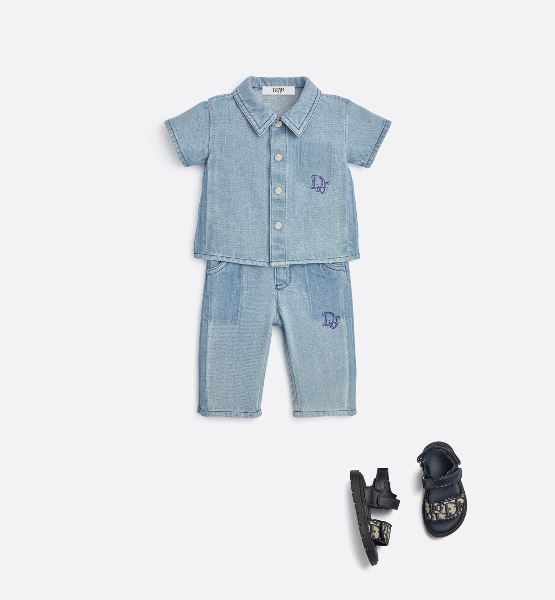 Chemise à manches courtes bébé Denim de coton bleu délavé