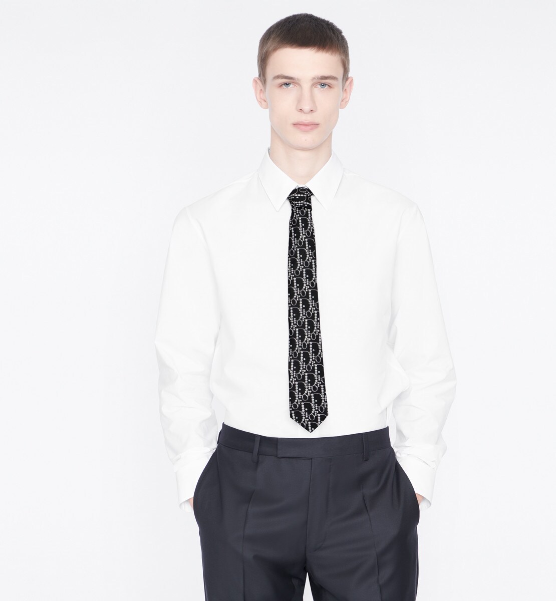 Cravate Dior Oblique strass Soie noire et argentée