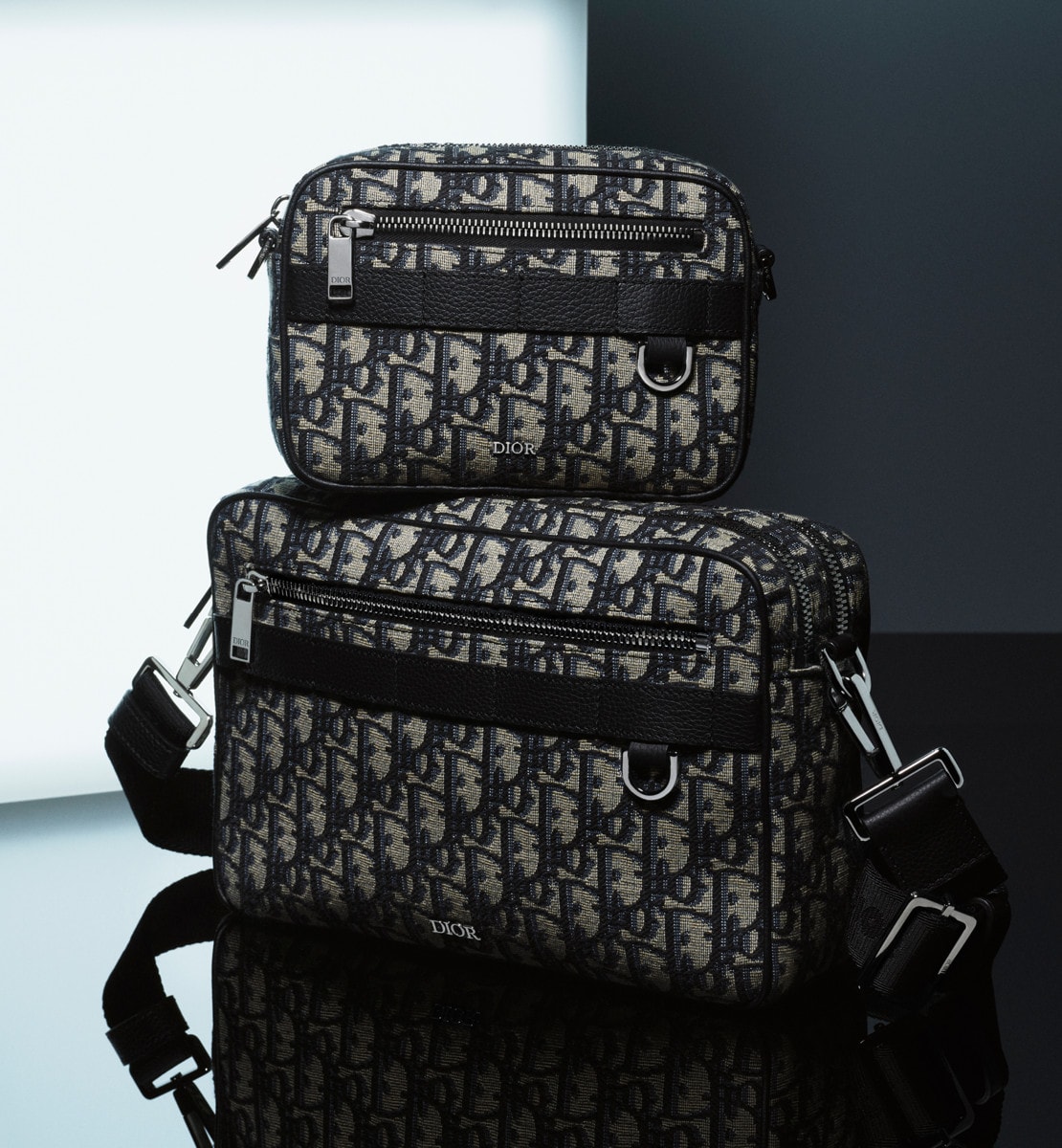 Sac bandoulière Mini Safari Toile jacquard Dior Oblique beige et noir