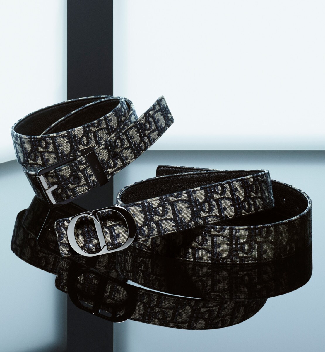 Ceinture Toile jacquard Dior Oblique beige et noir, 35 mm