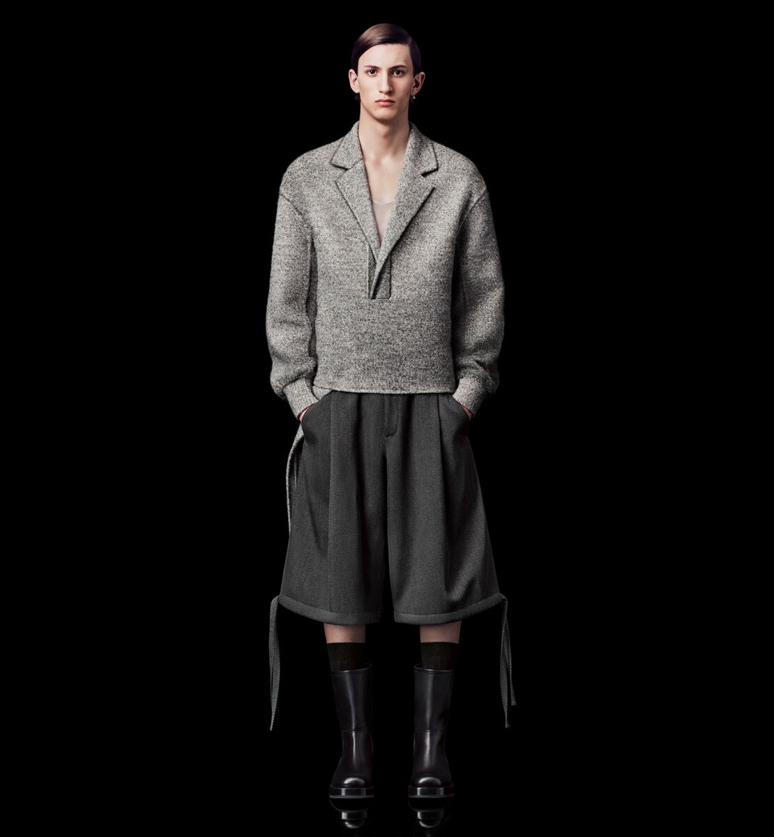 Veste enfilable Tweed de laine vierge, alpaga et coton mélangés gris