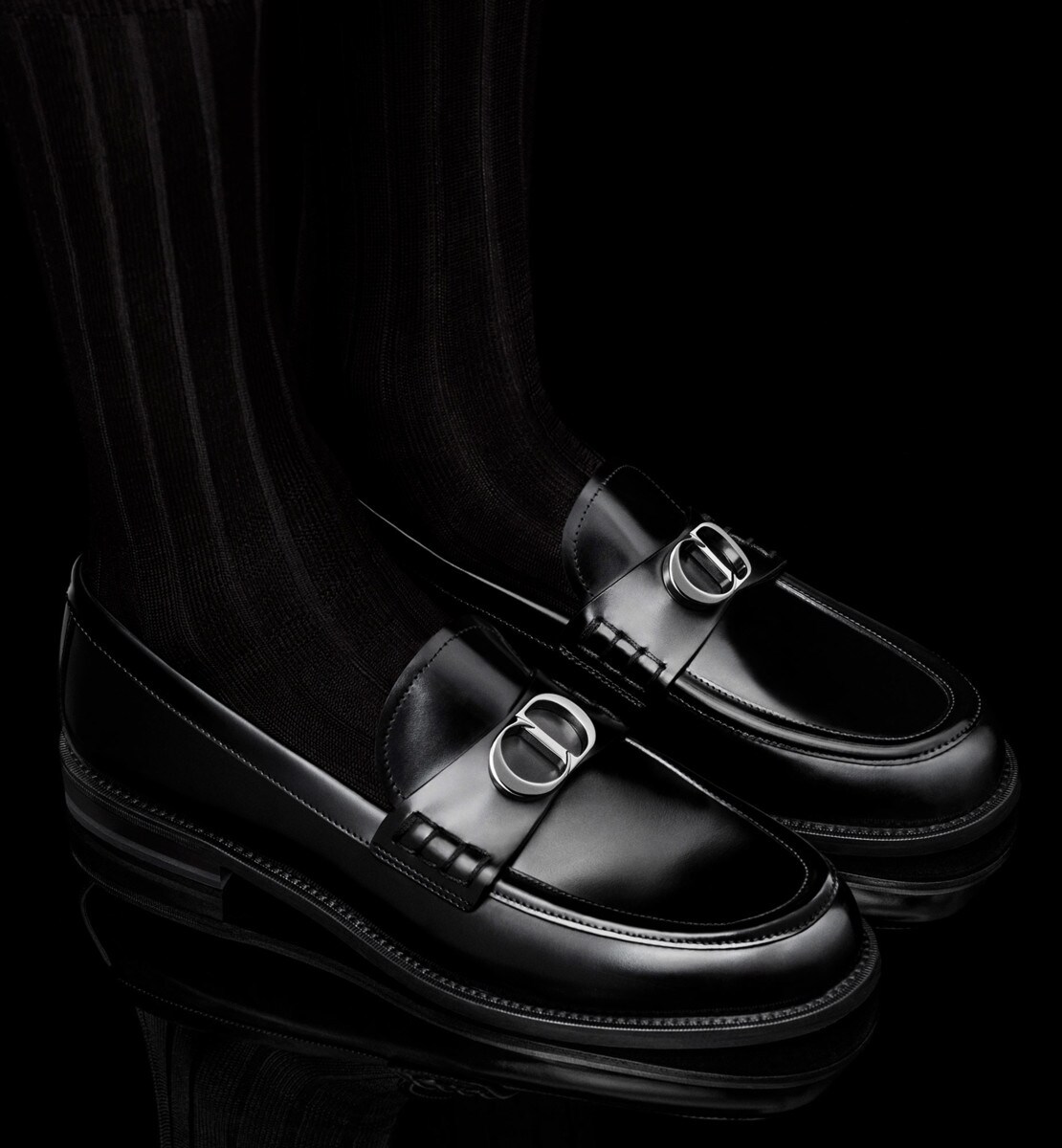 Mocassin Dior Granville Cuir de veau poli noir