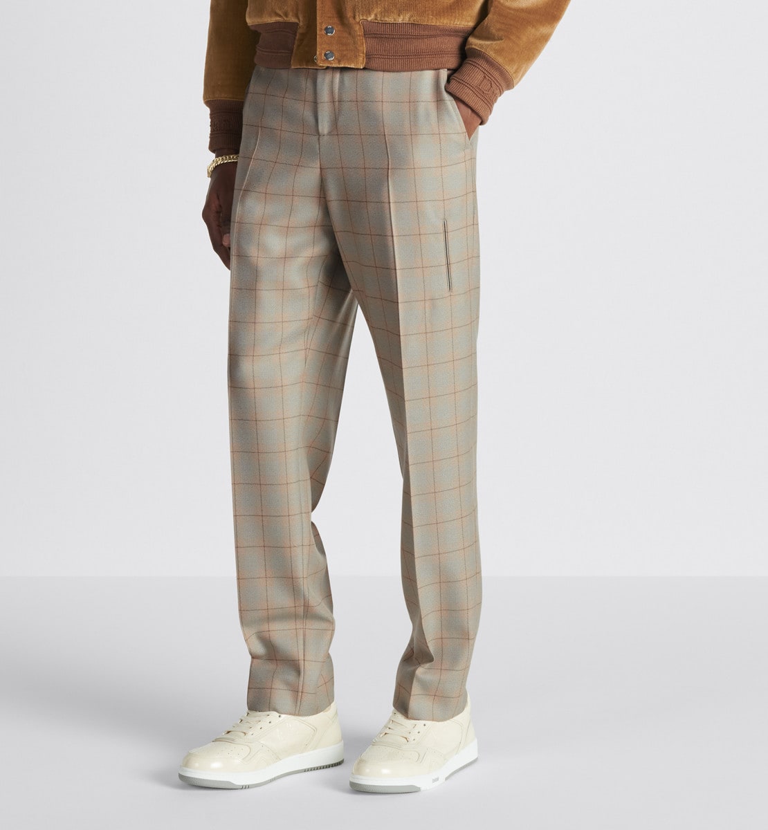 Pantalon Toile de laine à carreaux beige