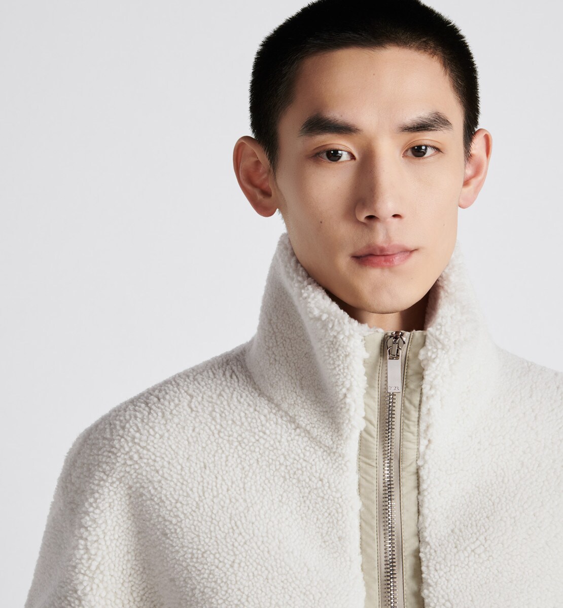 Bomber Shearling de coton beige et toile de coton camel