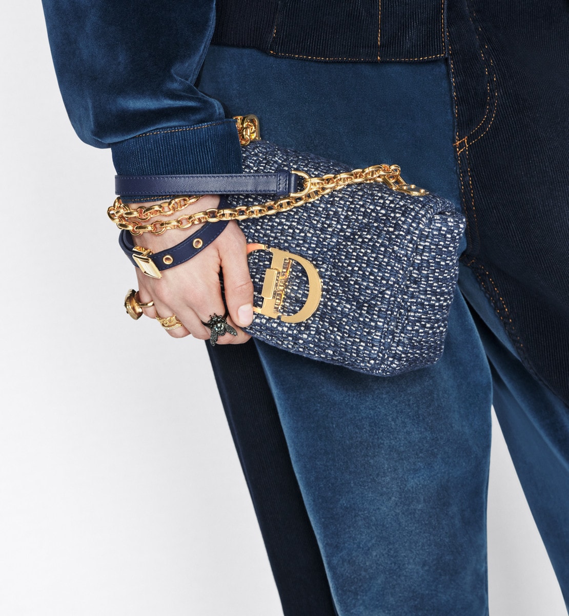 Sac Dior Caro Small Broderie tweed Macrocannage bleu