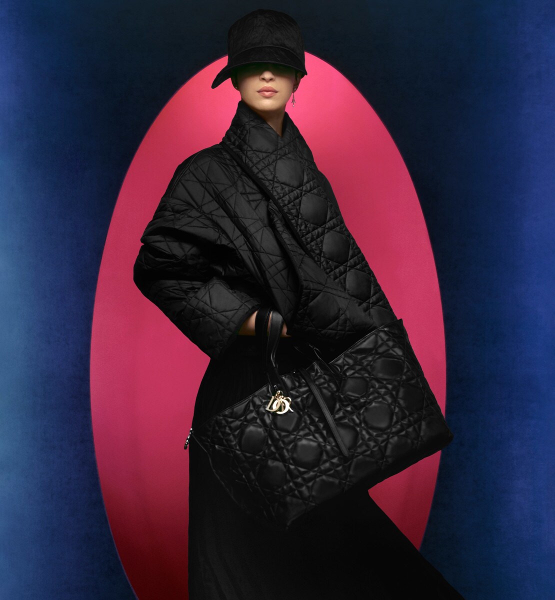 Sac Dior Toujours Large Cuir de veau Macrocannage noir