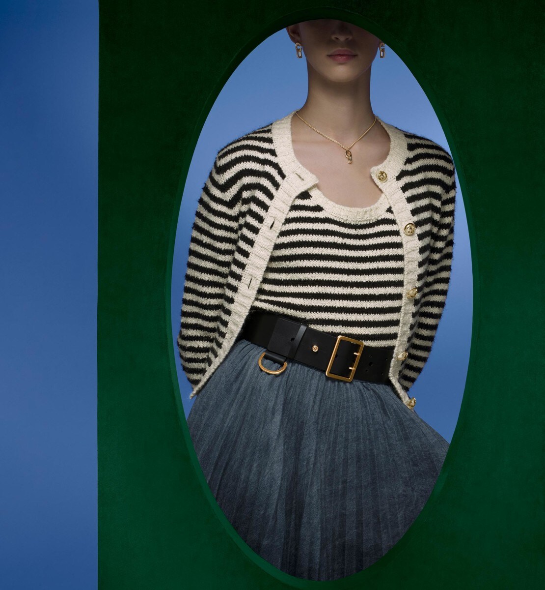 Cardigan Dior Marinière Maille de coton, laine et mohair techniques écrus et noirs