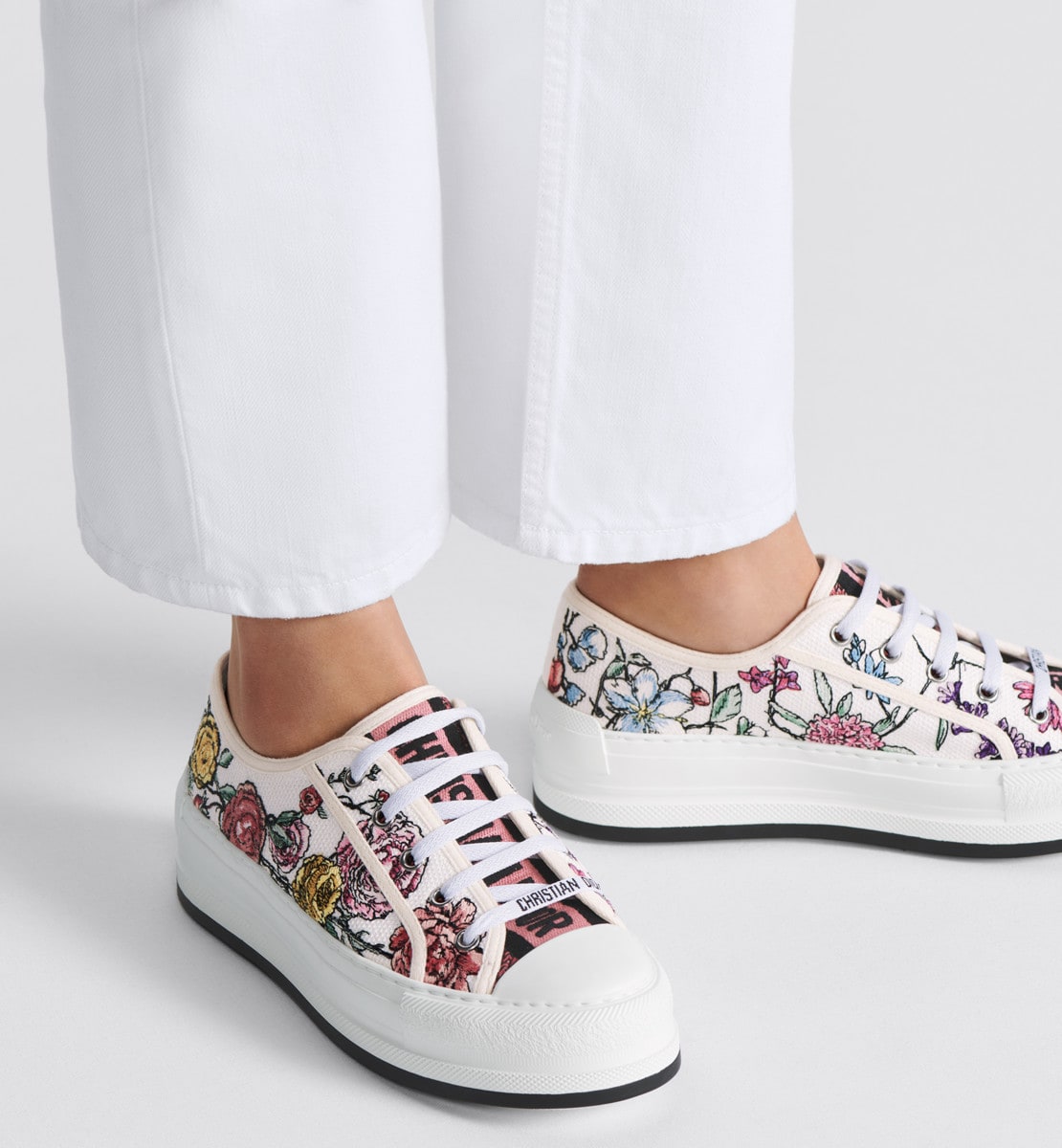 Sneaker à plateforme Walk'n'Dior Coton brodé du motif Florilegio blanc multicolore