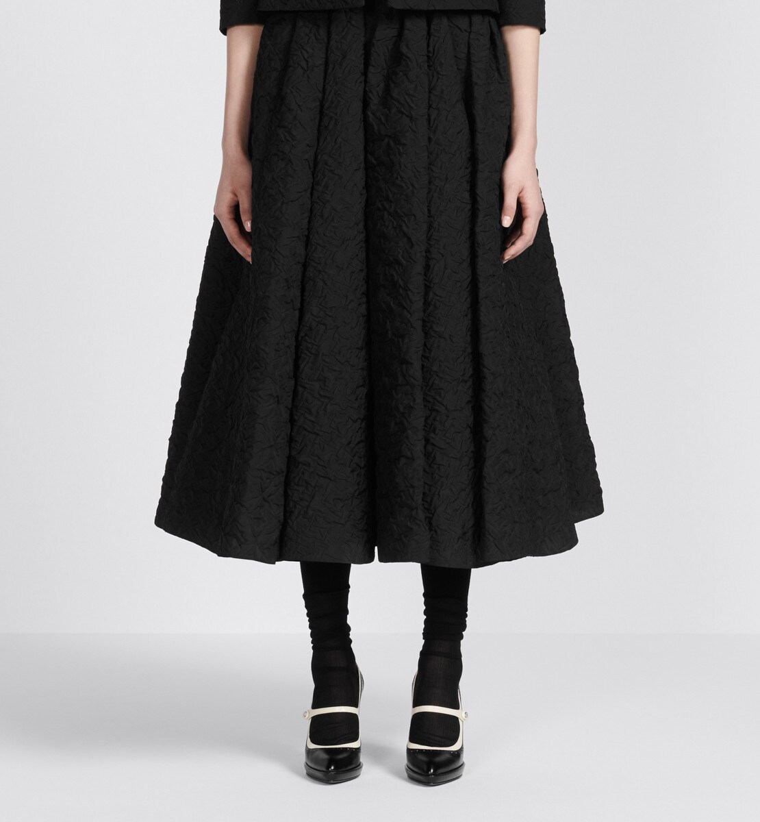 Jupe mi-longue évasée Jacquard technique cloqué noir