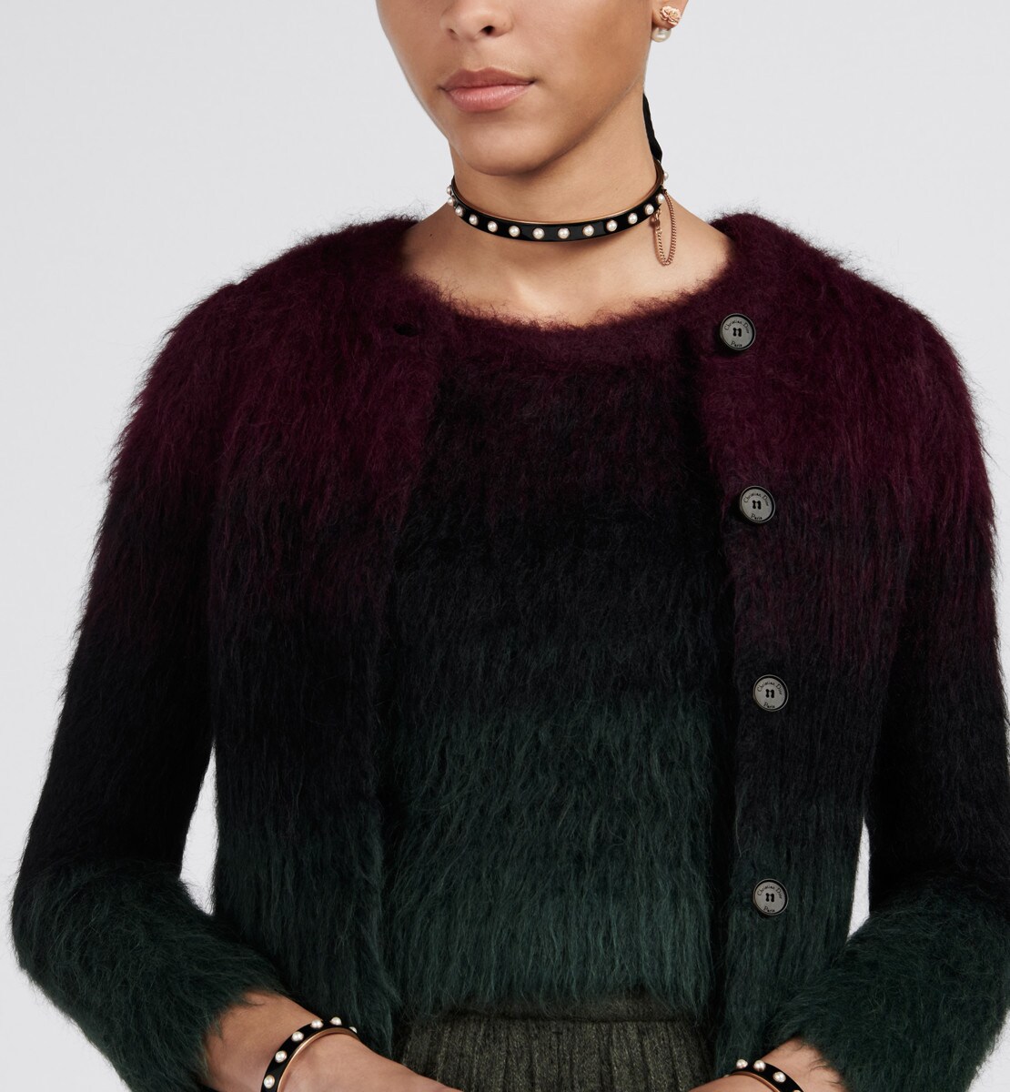 Twin-set Maille d'alpaga et laine vierge techniques à motif Tie & Dior fuchsia foncé et vert