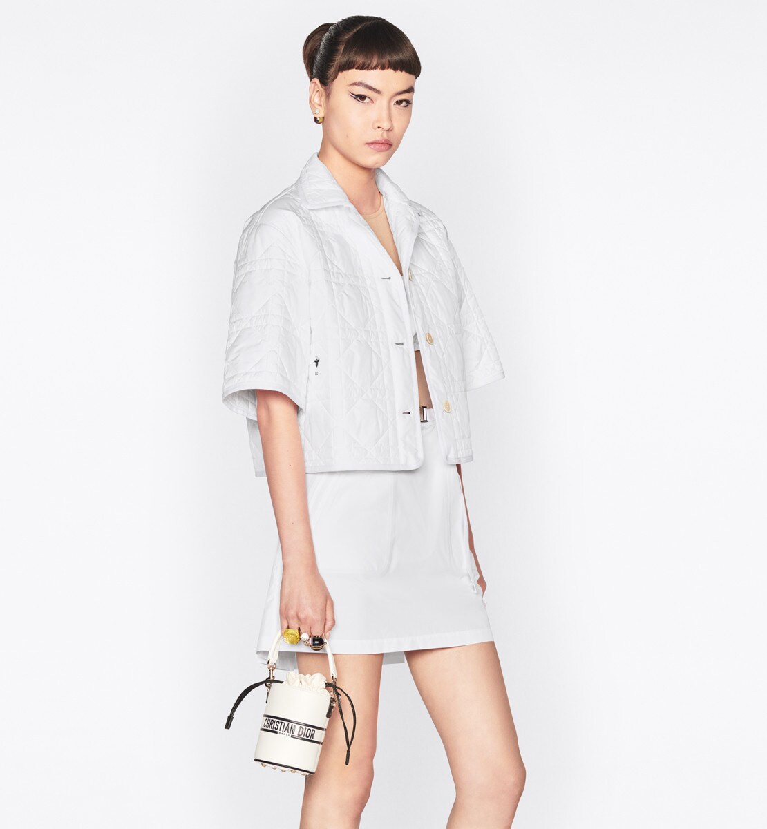 Blouse à manches courtes Macrocannage Taffetas technique matelassé blanc