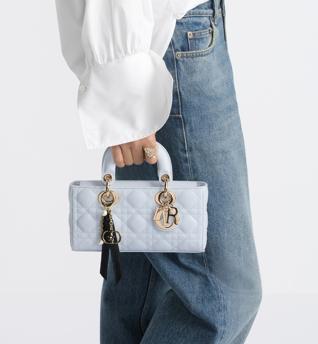 Sac Lady D-Joy Small Cuir d'agneau Cannage bleu chemise